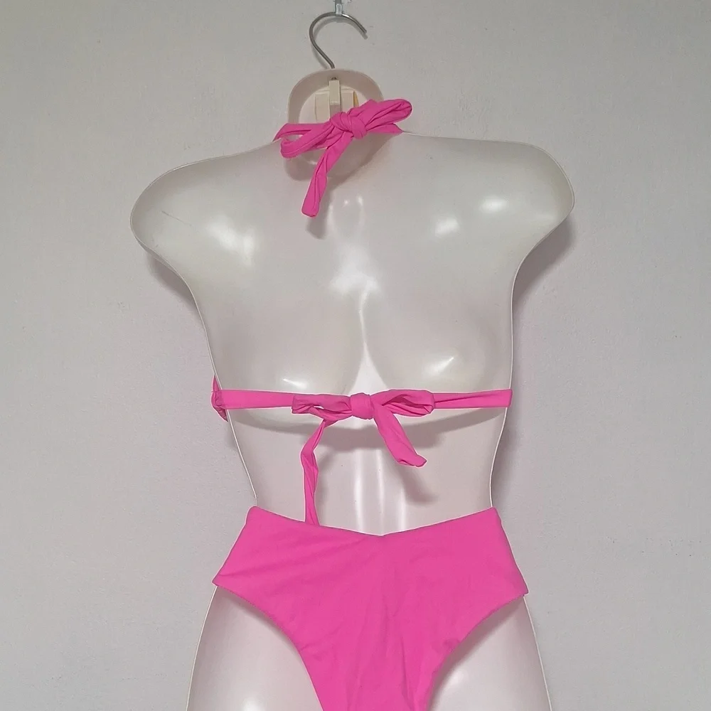 Vibrant Pink Bikini Swim Set High Waist Cheeky Bottoms